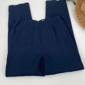 Emanuel Ungaro Linen High-Rise‎ Pants Flat Front Back Zip Tapered Navy Size 8